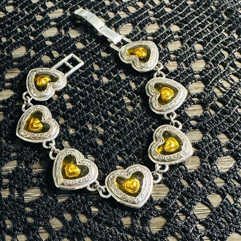 Brighton Silver Plated Heart Link Lucite Love Bracelet